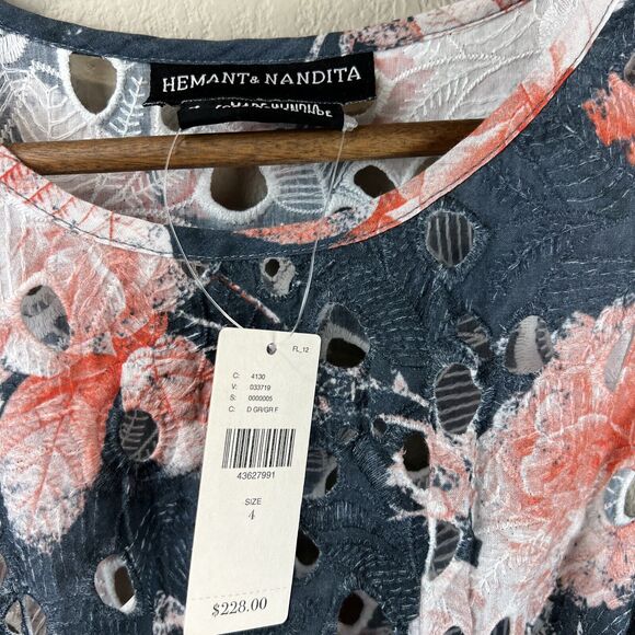 Hemant Nandita Dress Women 4 Pink Blue Eyelet Sleeveless Spring‎ Romantic - Picture 4 of 9